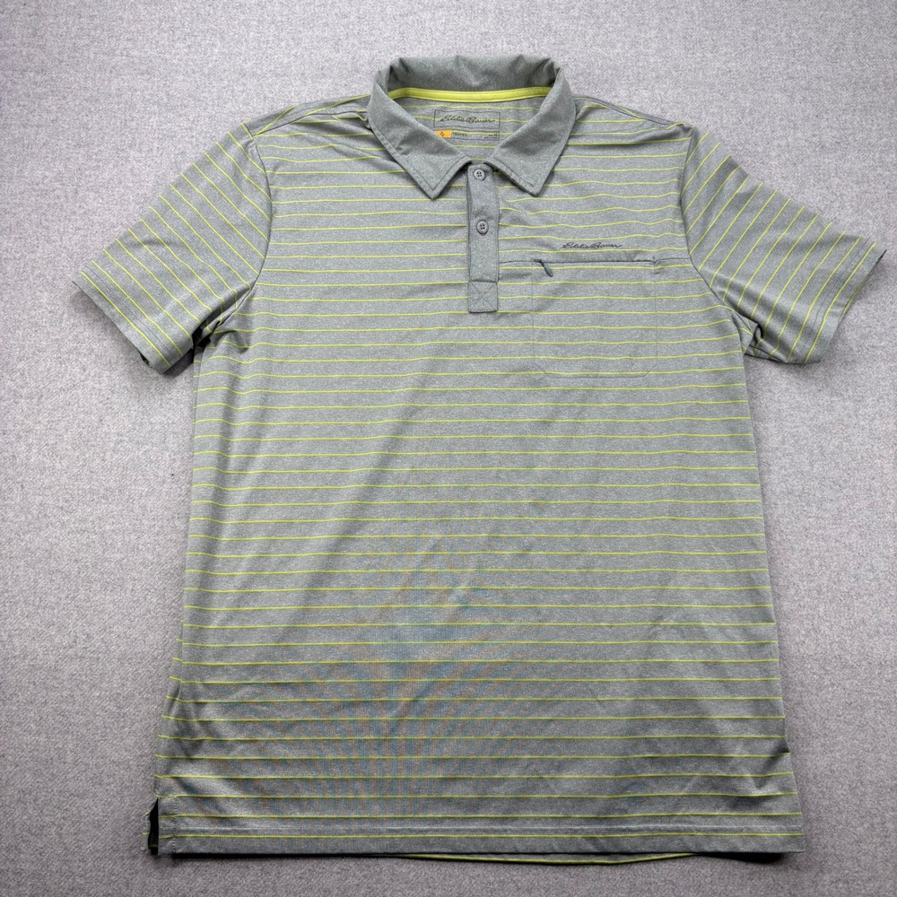 Eddie Bauer‎ Travex Polo Shirt Mens Medium Gray Striped Performance Stretch